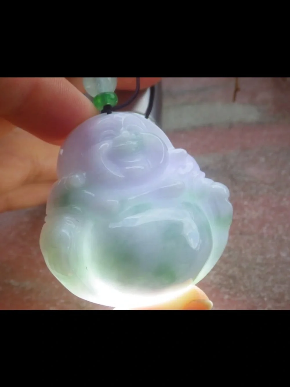 Lavender Green Jade jadeite Laughing Buddha Pendant Necklace certificate